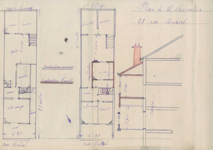 25 rue Méhul, surélévation d'une pièce en fond de cour : permis de construire.