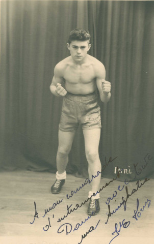 Portrait du boxeur Maurice Forni : photographie noir et blanc.