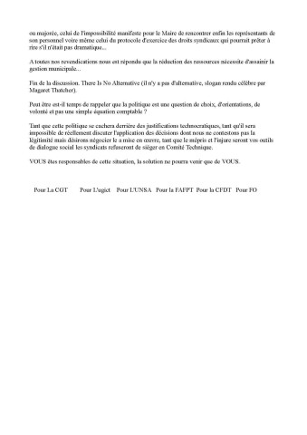 Refus de prendre part aux discussions et au vote en comité technique : tract de l'intersyndicale des territoriaux de Pantin.
