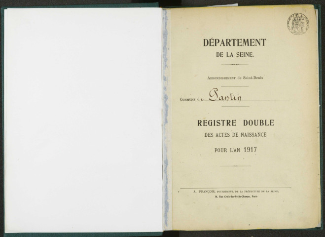 Commune de Pantin : registre des actes de naissance.