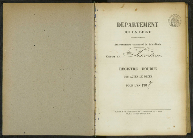 Commune de Pantin : registre des actes de décès.