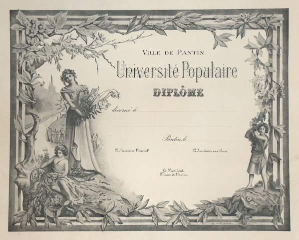 Diplôme universitaire de l'Université populaire : affiche.
