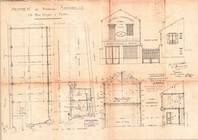 24 rue Auger, projet d'agrandissement de l'atelier : permis de construire.