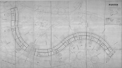 Les Courtillières. - 800 logements économiques et familiaux, projet de construction par la Société immobilière d'économie mixte du département de la Seine : plan du sous-sol de la courbe C du Serpentin (cellules C23-C31).