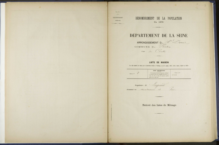 Commune de Pantin, recensement général de la population : listes nominatives.