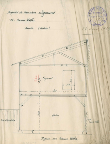 14 avenue Weber, construction d'un étage : permis de construire.