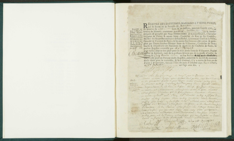 Paroisse Saint-Germain : registre des actes de baptême, mariage et sépulture.