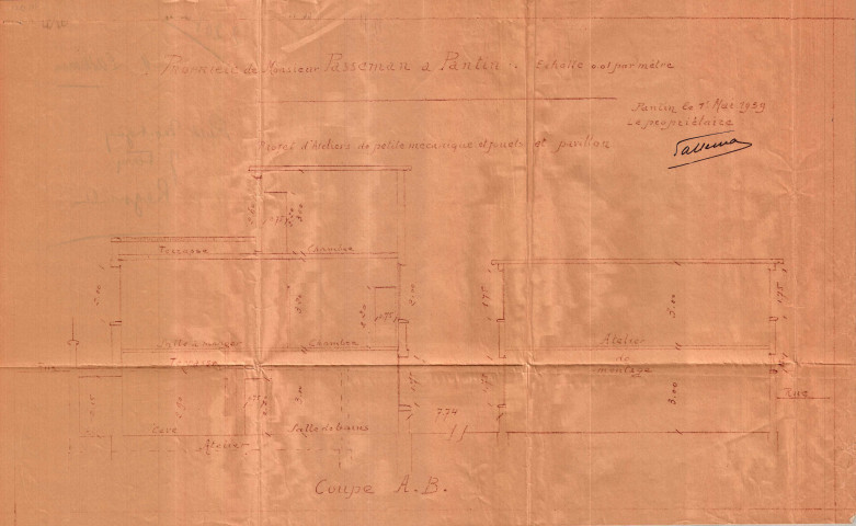 2 rue Regnault, rue Montigny, rue Jules-Ferry et rue Jules-Auffret [ancienne rue du Centre], construction d'un atelier de petite mécanique et de jouets et d'un pavillon : permis de construire.