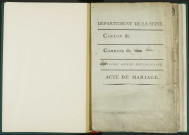 Commune de Pantin : registre des actes de mariage et divorce (an VII-an X).