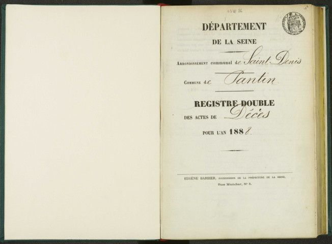 Commune de Pantin : registre des actes de décès.