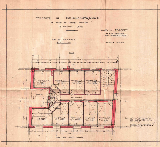 5 rue Pierre-Brossolette [ancienne rue du Petit-Pantin], surélévation pour hôtel meublé : permis de construire.