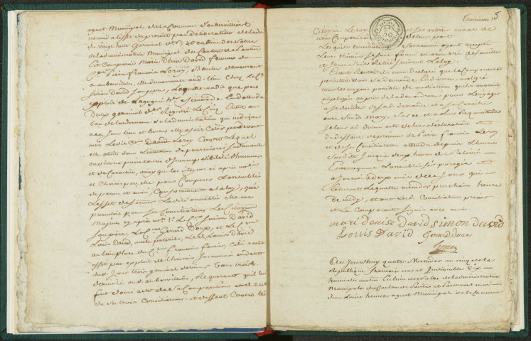 Commune de Pantin : registre des divorces (an V-an VIII).