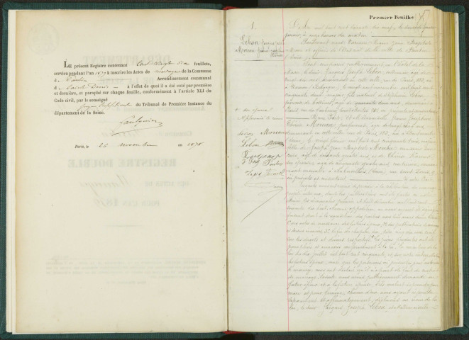 Commune de Pantin : registre des actes de mariage.