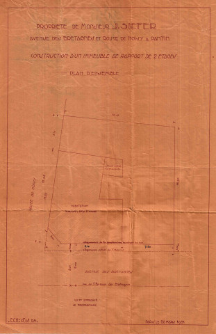 [4] route de Noisy-le-Sec et avenue des Bretagnes, construction d'un immeuble de rapport de deux étages : permis de construire.