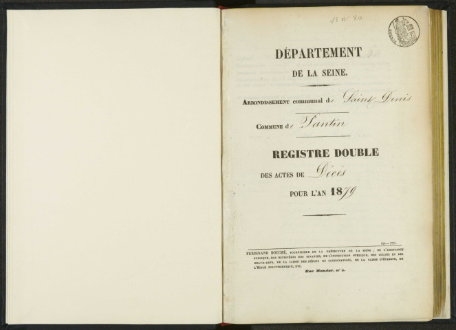 Commune de Pantin : registre des actes de décès.