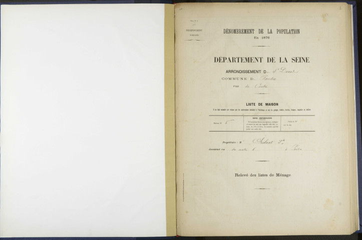 Commune de Pantin, recensement général de la population : listes nominatives.