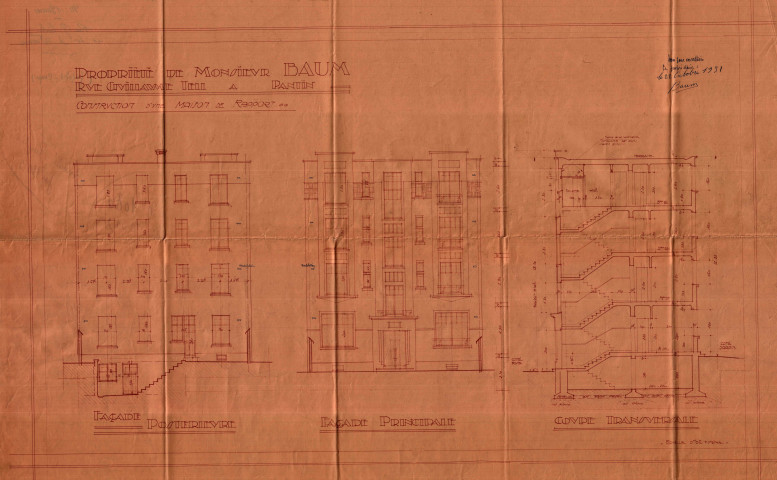 Rue Guillaume-Tel et avenue Anatole-France, construction d'une maison de rapport : permis de construire.