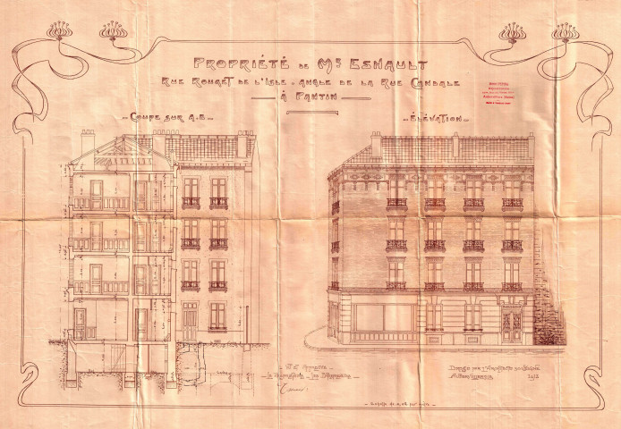 56 rue Rouget-de-Lisle et rue de Candale, construction d'un immeuble de cinq étages : permis de construire.