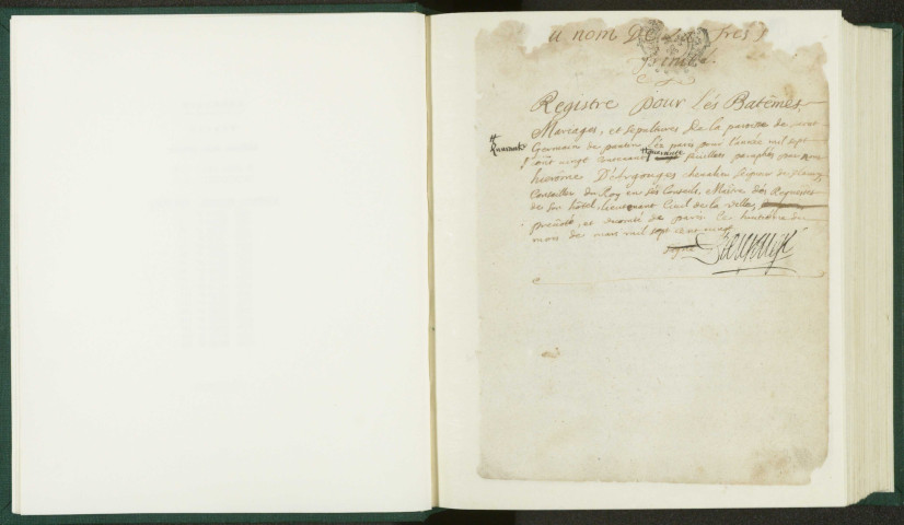 Paroisse Saint-Germain : registre des actes de baptême, mariage et sépulture.
