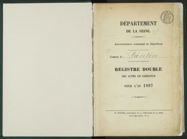 Commune de Pantin : registre des actes de naissance.