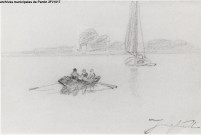 Reproduction d'un dessin de Johan Barthold Jongkind, Voilier et barque.