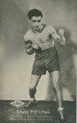 Portrait du boxeur Théo Médina, champion de France poids mouche et poids coq : carte postale noir et blanc.