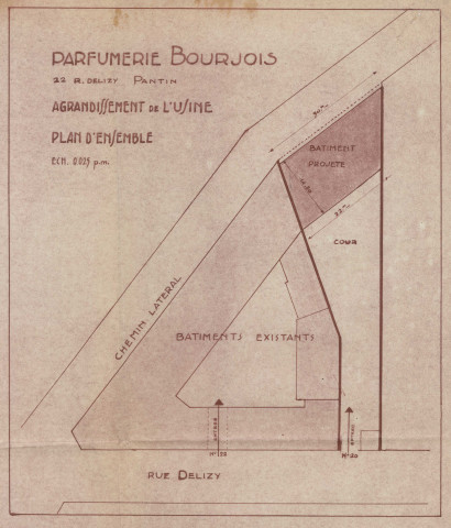 40 rue Delizy [ancien 22 rue Delizy] et chemin Latéral-au-Chemin-de-Fer, agrandissement par la construction d'un bâtiment industriel de deux étages sur sous-sol : permis de construire.