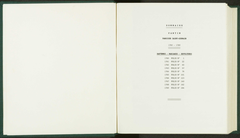 Paroisse Saint-Germain : registre des actes de baptême, mariage et sépulture.