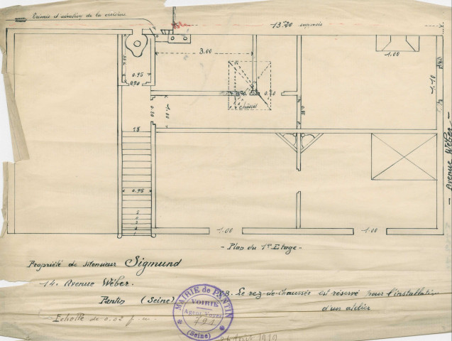 14 avenue Weber, construction d'un étage : permis de construire.