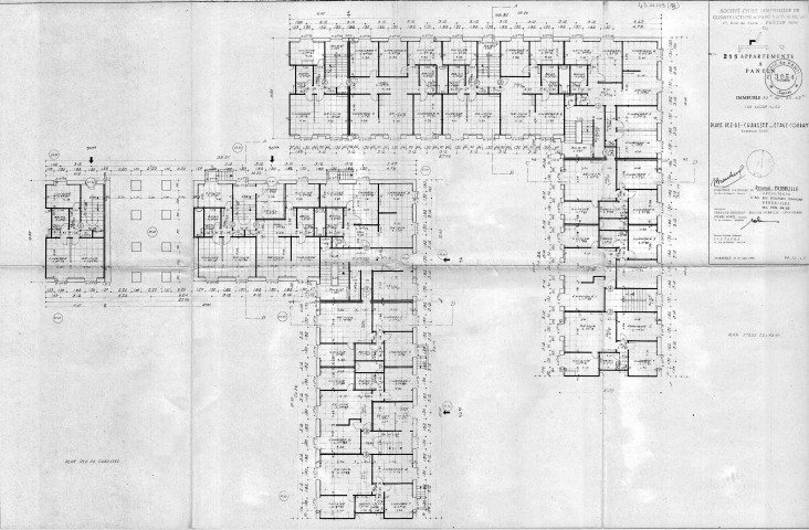 50 bis, 50 ter, 52 et 52 bis, rue Victor-Hugo. - Construction de 255 appartements, projet : plan du rez-de-chaussée et de l'étage courant.