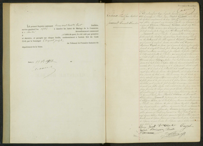 Commune de Pantin : registre des actes de mariage.