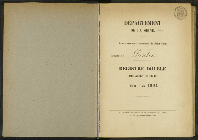 Commune de Pantin : registre des actes de décès.