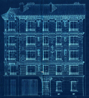 Extrait du plan du permis de construire d'un immeuble sis 28 rue Gabrielle-Josserand et avenue Weber