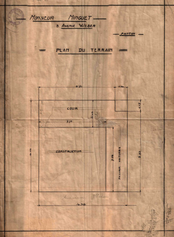 3 avenue Weber, construction d'un pavillon d'habitation : permis de construire.