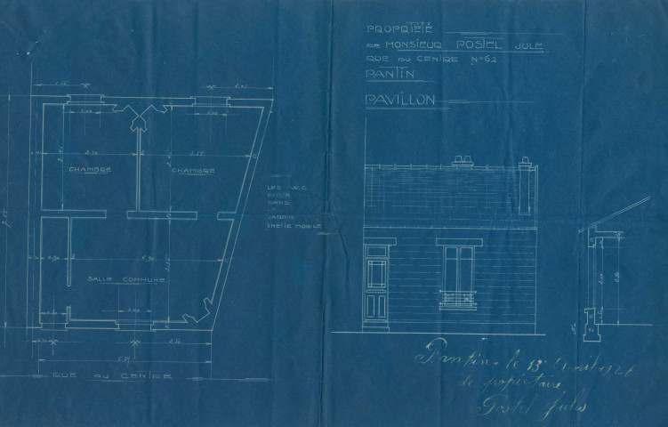 62 rue Jules-Auffret [ancienne rue du Centre], construction d'un pavillon d'habitation : permis de construire.