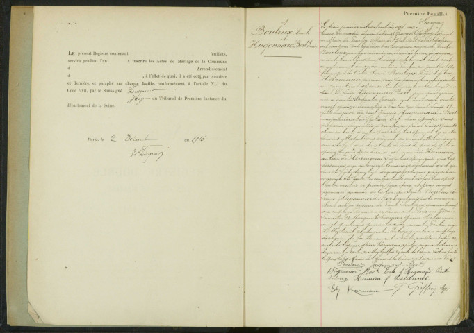 Commune de Pantin : registre des actes de mariage.