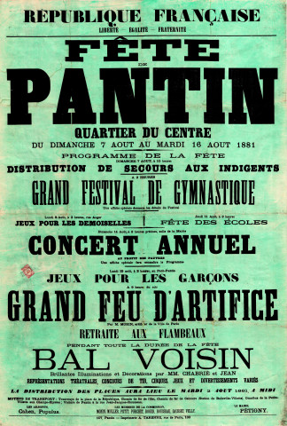 Fête de Pantin, grand festival de gymnastique dans le quartier du Centre : affiche.