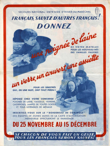 Secours national, « Ils ont froid, ils ont faim. Aidez-moi à les secourir » : affiche.
