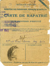 Retour du prisonnier de guerre Jean-Marie Bourgeois : fiche de transport, carte de rapatrié.