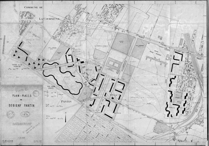 Les Courtillières : plan masse de 1955 modifié.
