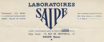 En-tête de courrier de la SAIPE, en 1955 - 9W5 En-tête de courrier de la SAIPE, en 1955