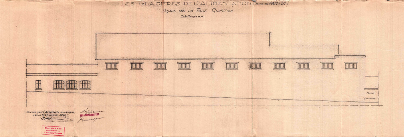 142 avenue Jean-Lolive [ancienne rue de Paris] et rue Courtois, construction d'un bâtiment à usage industriel : permis de construire.