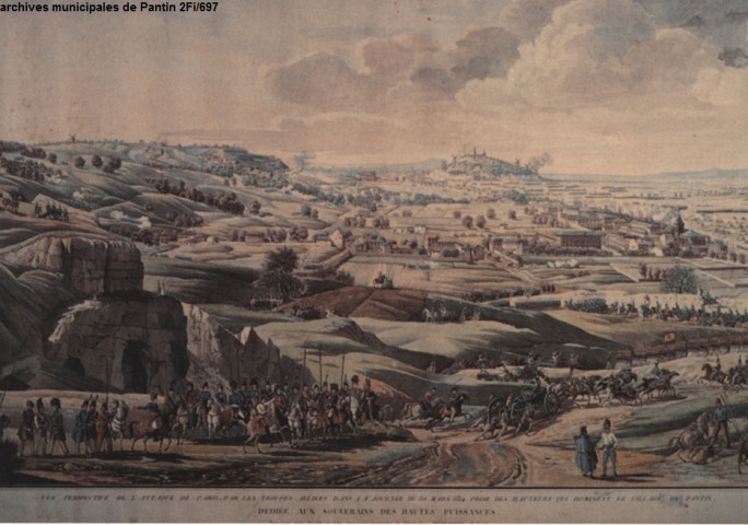 Le 30 mars 1814, au cours de l'attaque de Paris par les troupes russes et prussiennes, Pantin est le théâtre d'une sanglante bataille - Tableau de Bernardi.