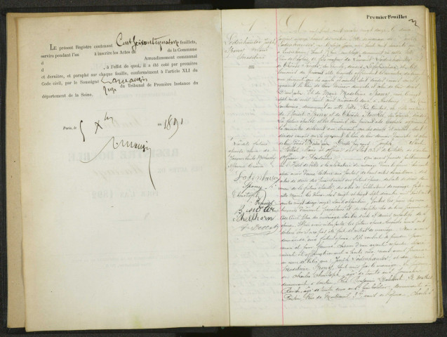 Commune de Pantin : registre des actes de mariage.