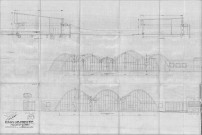 Les Courtillières. - Crèche, halte-garderie et centre de protection maternelle et infantile (PMI), projet de construction : élévations des façades et coupes (sud).