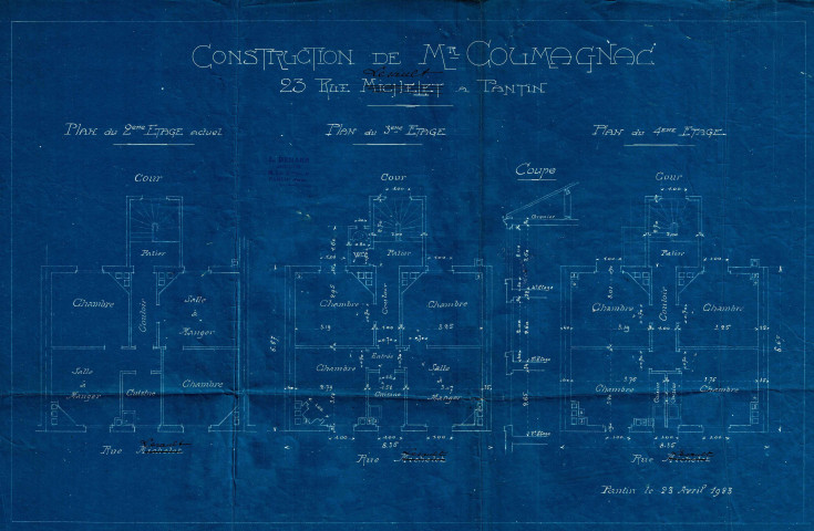 23 rue Lesault, exhaussement de deux étages : permis de construire.