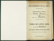 Commune de Pantin : table décennale des naissances et mariages.