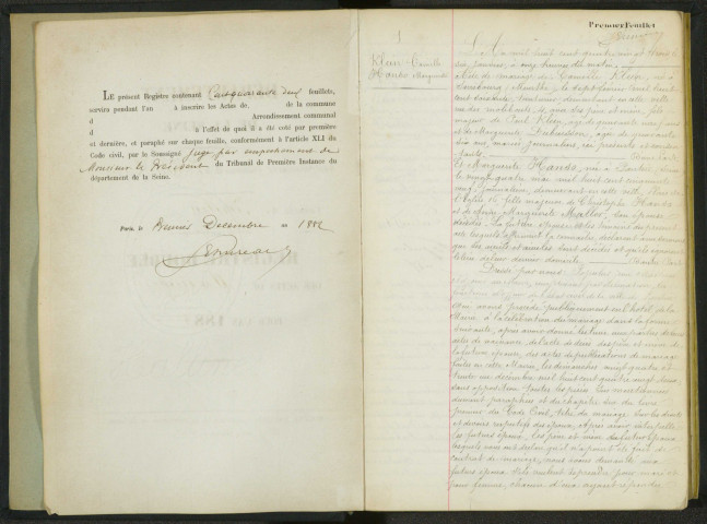 Commune de Pantin : registre des actes de mariage.