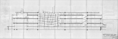 Centre administratif (devenu Centre national de la danse). - Projet de construction : coupe longitudinale.