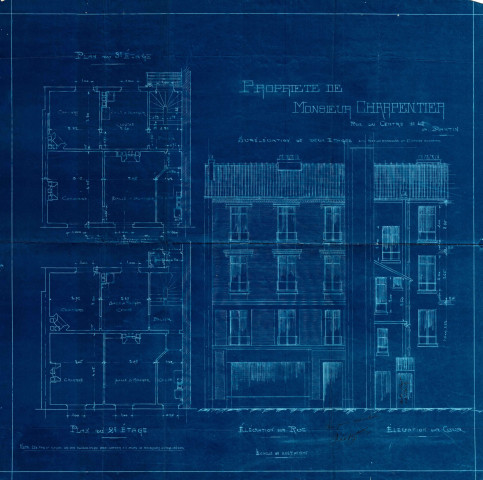 45 rue Jules-Auffret [ancienne rue du Centre], surélévation de deux étages : permis de construire.
